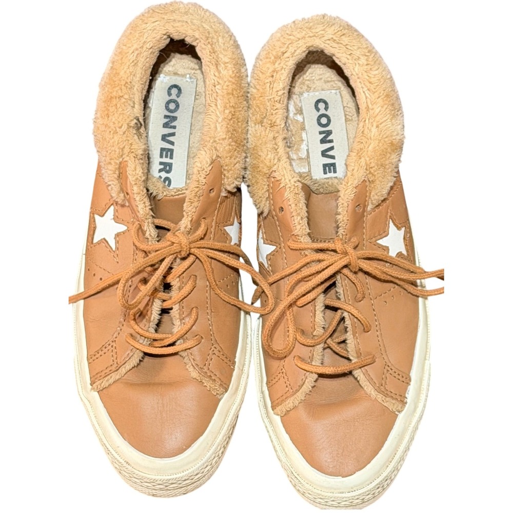 Converse One Star Sneakers Womens 7 Mens 5 Tan Leather Faux Fur 162603C Boho